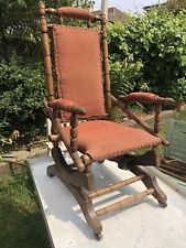 ANTIQUE EDWARDIAN AMERICAN TURNED SPRUNG ROCKING CHAIR IDEAL RESTORATION UPCYCLE