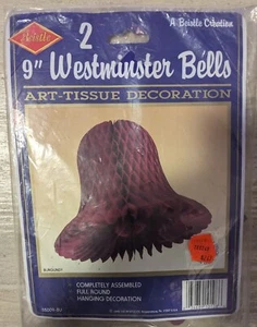 Burgandy Red Honeycomb Bells - NOS - 2 Beistle 9" Party Wedding Christmas - Picture 1 of 2