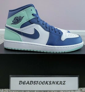 Nike Air Jordan 1 Mid Mystic Marina Espuma Como Nuevo Blanco 554724 413 Tallas para Hombre - Imagen 1 de 6