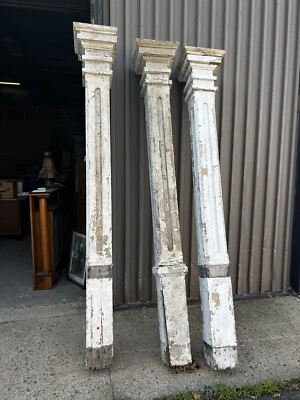 3 - c1870 vintage Victorian square fluted porch piers 9’ tall x 8” sq shaft 16” - Image 1 of 4