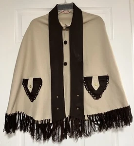Vintage 70’s Cape Women’s One Size Tan Brown Fringe Boho Goblincore - Picture 1 of 7
