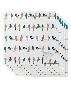 Cloth Napkins Bird Plaid Flower Grey Orange Yellow Reusable Washable 6 Pack - Picture 1 of 7