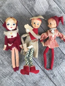 Set of 3 Vintage Felt Dolls One Girl Two Boys Unknown Maker Collectible - Picture 1 of 6