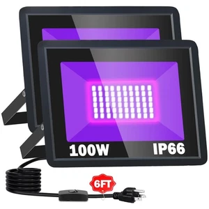 2 Pack 100W LED Black Light, IP66 Waterproof Outdoor Blacklight Flood Light S... - Picture 1 of 7