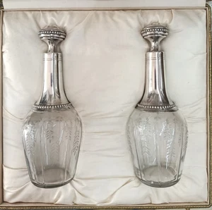 Antique French Silver and Engraved Crystal Claret Jug Set 19th C with Case - Picture 1 of 7