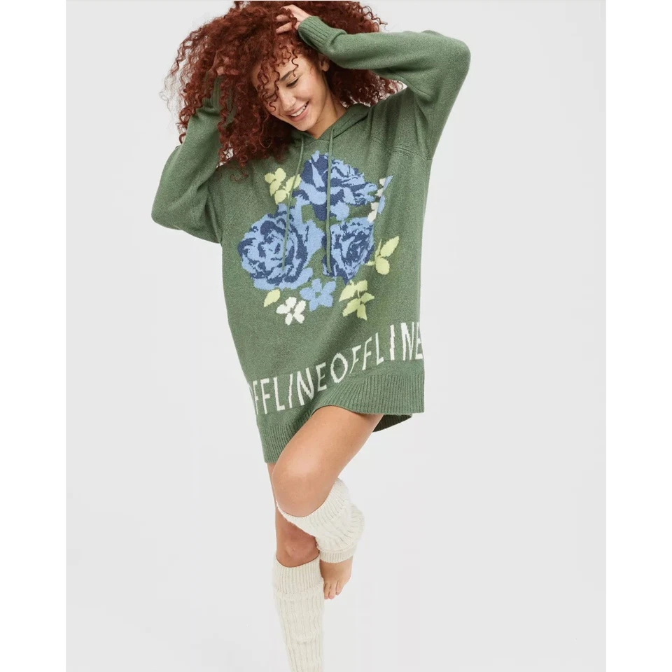 Usado en Excelente Condición Offline por Aerie Verde Floral Estampado Rosa Sudadera con Capucha Tejida Pullover Talla L Foto 1 de 4