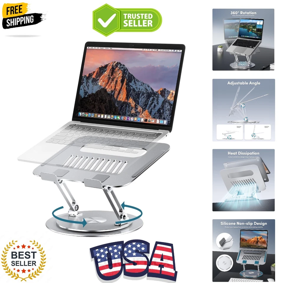 Suporte ajustável para laptop com base giratória 360°, suporte ergonômico para computador... - Imagem 1 de 4