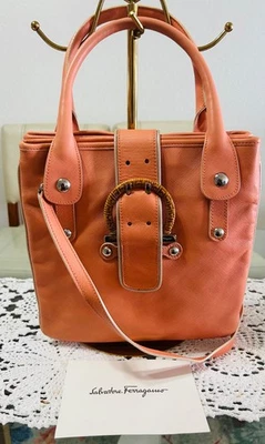 Authentic Salvatore Ferragamo crossbody  Hand Bag two-way Leather Orange Silver  - Image 1 of 4