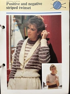 Original Knitting Pattern - Ladies Striped Twin Set Top Cardigan - Picture 1 of 1