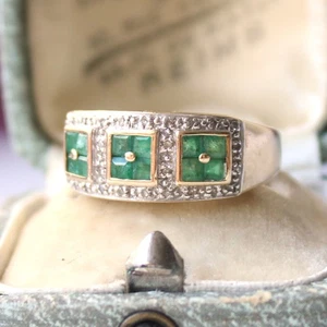 9ct Gold Emerald & Diamond Ring - Picture 1 of 5