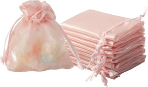 QIANF 20 pièces sacs cadeaux en organza rose 3 x 4 pouces cordon bijoux pochettes cadeaux - Photo 1/12