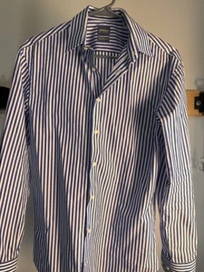 Armani Collezioni Blue Striped Dress Shirt Size 37/14.5 - Picture 1 of 3