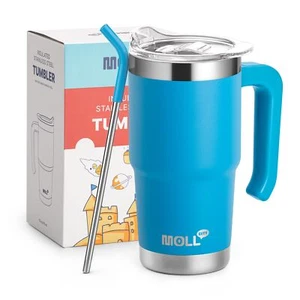 16 Oz Tumbler With Straw Stainless Steel Double Wall Vacuum Insulated Coffee Cup - Picture 1 of 8