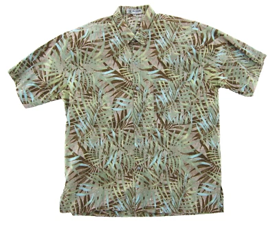 VTG Bali Bidadari Batik Green Brown Blue Floral Short Sleeve Hawaiian Shirt 2X - Image 1 of 4