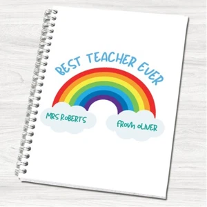 A5 Notebook Notepad Wire Bound Rainbow Teacher Gift Personalised Book TNB14 - Picture 1 of 3