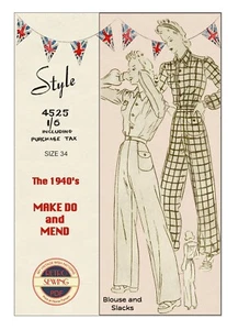 Pantaloni e blusa guerra anni 40 modello cucito vintage - busto 34 - Foto 1 di 2