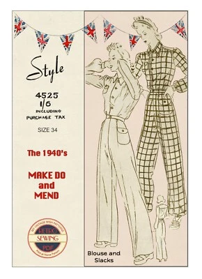 1940s Wartime Trousers and Blouse Vintage Sewing Pattern - Bust 34 - Image 1 of 2