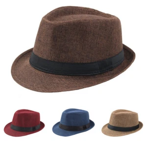 Summer Beach Sun Hat Trilby Fedora Hat Gangster Cap Jazz Panama Unisex Men Women - Picture 1 of 23