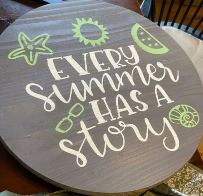 lazy susan turntable wood- “Every Summer Has A Story” Grey/green - Image 1 of 2