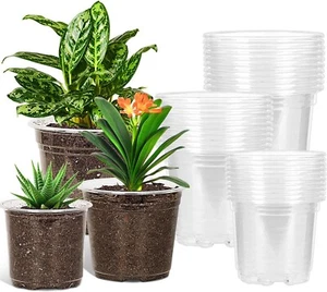 30 Pack 5/6/7 Inch Clear Nursery Pots with Drainage Holes, Clear Plant Pot for P - Picture 1 of 7