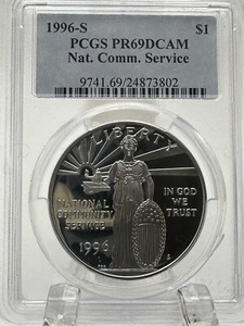 1996-S National Community Service $1 Silver Dollar PCGS PR69DCAM - Picture 1 of 4