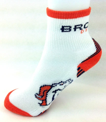 Denver Broncos Youth White Quarter Socks with Orange and Blue Striped Bottom Cover