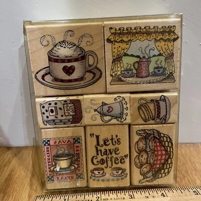 Hero Arts 1996 Rubber Stamp Set Sealed 90s Java Lets Have Coffee 7 Lot Not Used - Image 1 of 4
