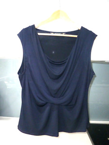 PRINCIPLES by BEN DE LISI navy blue cowl neck FITTED sleeveless top Size 16