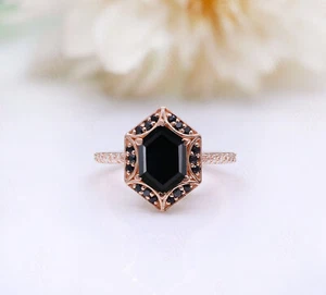 Black Onyx Ring Sterling Silver Black Onyx Ring For Women Vermeil Ring - Picture 1 of 9