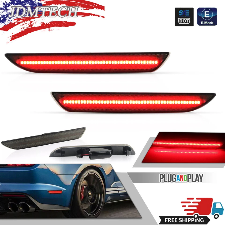 Lente ahumada LED rojo parachoques trasero luces marcadoras laterales lámpara para Ford Mustang 2015-up Foto 1 de 4