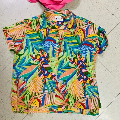 C&C CALIFORNIA 100% Linen Shirt Top Womens Sz M Button Up Floral Tropical Hawaii - Image 1 of 4