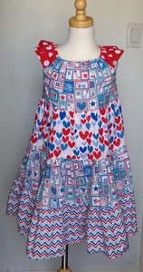 PATRIOTIC TWIRL DRESS BLU MOON DESIGNS SIZE 6 100% COTTON MADE IN USA AMERICANA - Picture 1 of 9