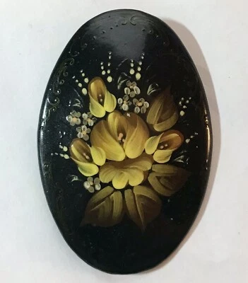 Hand Painted Wooden Brooch Pin Signed 2.5” - Image 1 of 4