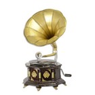 9934959-d Grammophon Messingtrichter Holzgehäuse Deko vintage 37x37x65cm