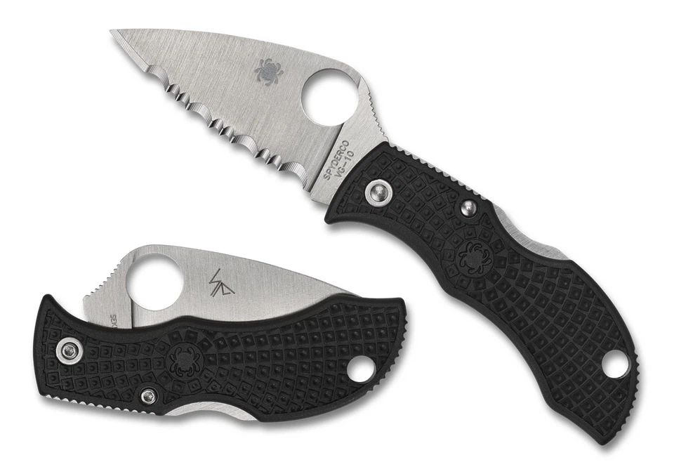 Spyderco Manbug Folding Knife Black Lightweight Leaf Serrated SPMBKLFS