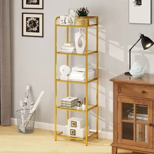 4/5/6 Tier Tempered Glass Bookshelf Bookcase Open Storage Slim Display Shelves - Picture 1 of 18