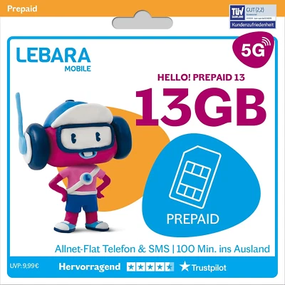BESUCHE DEN LEBARA-STORE LEBARA Prepaid Sim-Karte Mit Hello! 13 Prepaid Tarif Ohne Vertrag | Allnet Flat