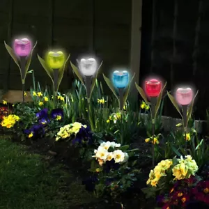 6XPcs Outdoor Solar Powered LED Tulip Flower Lights Garden Lawn Decor Lamp - Picture 1 of 13