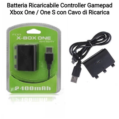 Batteria Ricaricabile 2400mAh Controller Gamepad Xbox One / S + Cavo di Ricarica - Immagine 1 di 4