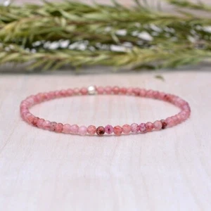 Pink Strawberry Quartz Micro Faceted Round Tiny Beads Stretchable Bracelet 6-8" - Picture 1 of 9