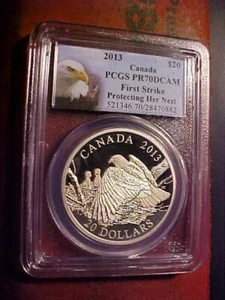 2013 Canada Silver B Eagle $20 Protecting Her Nest FIRST STRIKE PCGS PR 70 DCAM - Picture 1 of 5