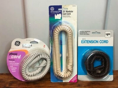 3 New Phone Coil Cords - GE Southwestern Bell - White, White-off, & Black - Image 1 of 4
