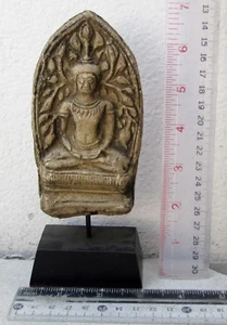 RARE! Hariphunchai Period Terracotta Buddhist Votive Amulet Relic w/ stand - Picture 1 of 2