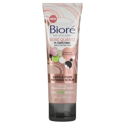 Biore Rose Quartz & Charcoal Gentle Pore Refining Face Scrub for Oily Skin 110ml - Image 1 of 3