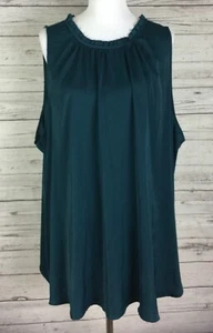 Old Navy Top Blouse Woman Plus Size 4X Green Satin Sleeveless Ruffle Neck - Picture 1 of 11