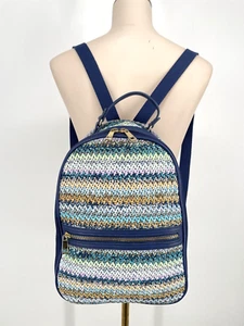 TOMMY BAHAMA Straw-Striped Backpack MULTI COLOR blue tan mint boho lilac mustard - Picture 1 of 14
