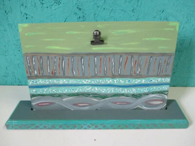Handmade Handpainted Wooden Picture Silver Clip Frame Holder on Stand Green - Image 1 of 4