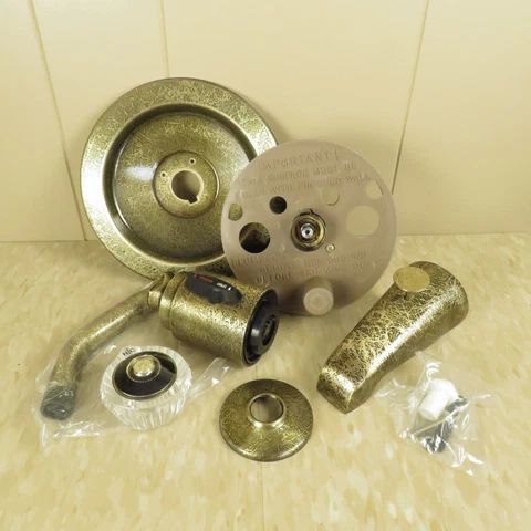70s Vintage Moen Tub Faucet Spout Shower Kit Antique Brass Cover