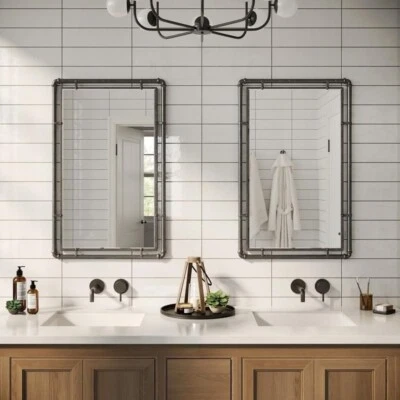 Industrial Farmhouse Wall Mirror Set2 Piped Bathroom Vanity Steampunk Style 33" - Image 1 of 4