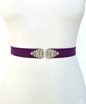 Cinturón elástico de terciopelo púrpura oscuro plateado con joyas, talla regular y grande Foto 1 de 4
